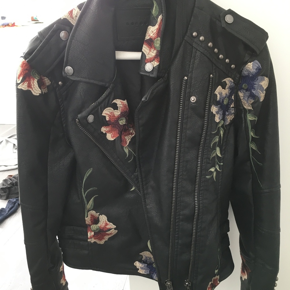 Embroidered leather jacket
